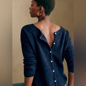 Sezane Navy Blue Cardigan with Pearl Buttons